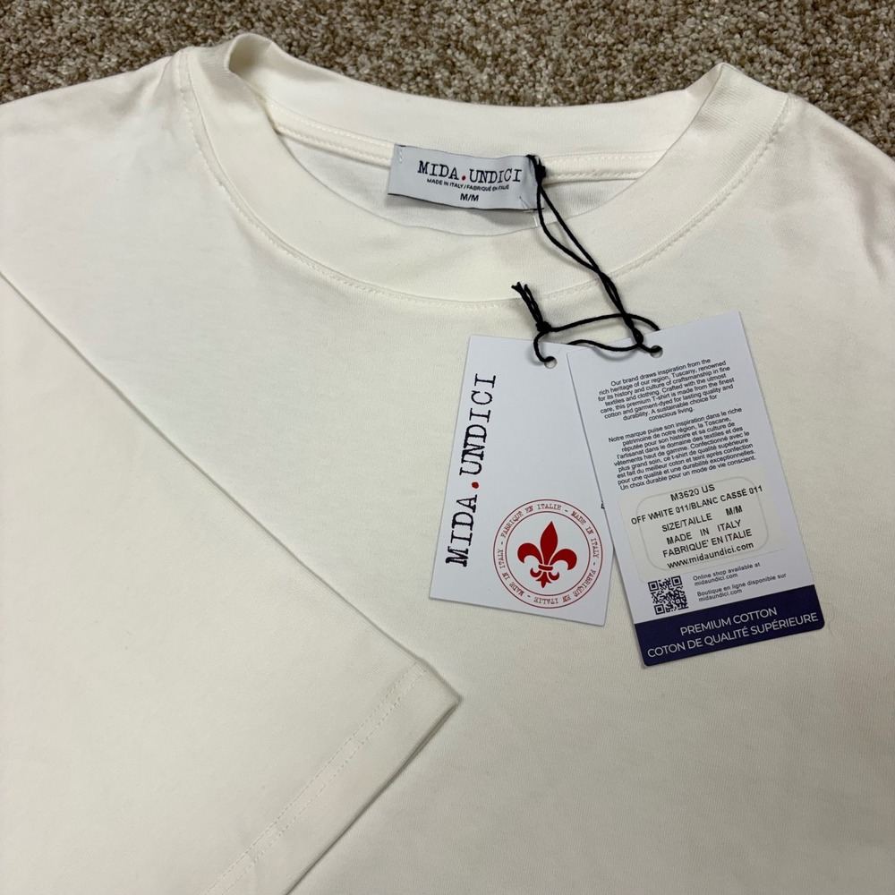 NEW Mida Undici Oversized Interlock Tee Men's Medium Slub Cotton Italy Off White